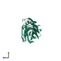 PDB entry 1pvl coloured by chain, side view.