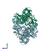 PDB entry 1pwv coloured by chain, side view.