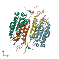 PDB entry 1pyo coloured by chain, front view.