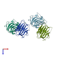 PDB entry 1pz8 coloured by chain, top view.