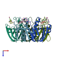 PDB entry 1pzj coloured by chain, top view.