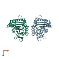 PDB entry 1q0b coloured by chain, top view.