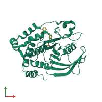 PDB entry 1q1m coloured by chain, front view.