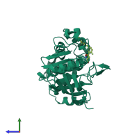 PDB entry 1q1m coloured by chain, side view.