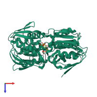 PDB entry 1q36 coloured by chain, top view.