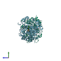 PDB entry 1q45 coloured by chain, side view.