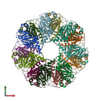 PDB entry 1q5q coloured by chain, front view.