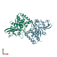 PDB entry 1q6n coloured by chain, front view.