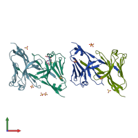 PDB entry 1q8m coloured by chain, front view.