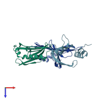 PDB entry 1qbe coloured by chain, top view.