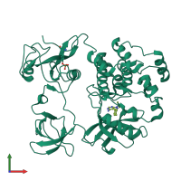 PDB entry 1qcf coloured by chain, front view.