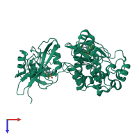 PDB entry 1qcf coloured by chain, top view.