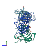 PDB entry 1qdn coloured by chain, side view.