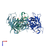 PDB entry 1qdn coloured by chain, top view.