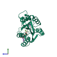 PDB entry 1qf9 coloured by chain, side view.