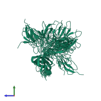 PDB entry 1qgb coloured by chain, ensemble of 24 models, side view.