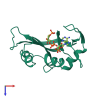 Monomeric assembly 2 of PDB entry 1qhc coloured by chemically distinct molecules, top view.