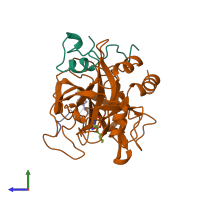 Hetero trimeric assembly 1 of PDB entry 1qhr coloured by chemically distinct molecules, side view.