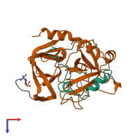 PDB entry 1qhr coloured by chain, top view.