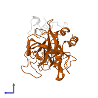 Thrombin heavy chain in PDB entry 1qhr, assembly 1, side view.