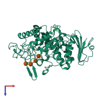 PDB entry 1qi4 coloured by chain, top view.