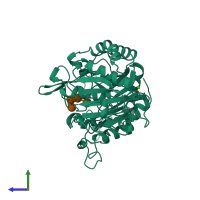 PDB entry 1qi5 coloured by chain, side view.