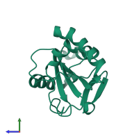 PDB entry 1qk8 coloured by chain, side view.