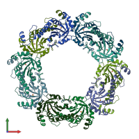 PDB entry 1qmv coloured by chain, front view.