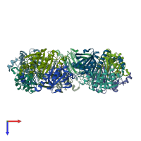 PDB entry 1qmv coloured by chain, top view.