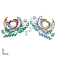 PDB entry 1qne coloured by chain, front view.