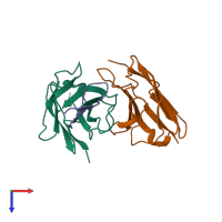 PDB entry 1qnz coloured by chain, top view.