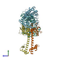 PDB entry 1qo0 coloured by chain, side view.