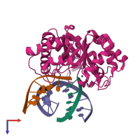 Hetero tetrameric assembly 1 of PDB entry 1qum coloured by chemically distinct molecules, top view.