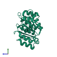 PDB entry 1qva coloured by chain, side view.