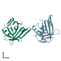 PDB entry 1qwd coloured by chain, front view.