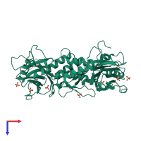 Homo dimeric assembly 1 of PDB entry 1qwt coloured by chemically distinct molecules, top view.