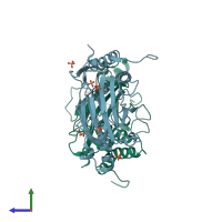 PDB entry 1qwt coloured by chain, side view.