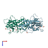 PDB entry 1qwt coloured by chain, top view.