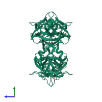 Homo dimeric assembly 1 of PDB entry 1qxm coloured by chemically distinct molecules, side view.