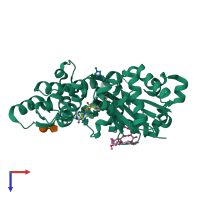 PDB entry 1qz6 coloured by chain, top view.