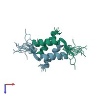 PDB entry 1r2a coloured by chain, ensemble of 17 models, top view.