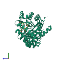 PDB entry 1r3v coloured by chain, side view.