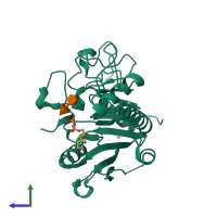 PDB entry 1r80 coloured by chain, side view.