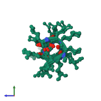 PDB entry 1r9v coloured by chain, ensemble of 5 models, side view.