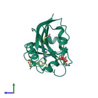 PDB entry 1ra3 coloured by chain, side view.