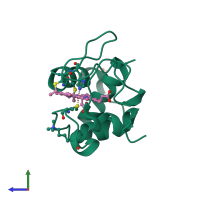 PDB entry 1raq coloured by chain, side view.