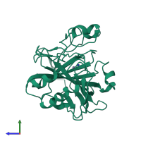 PDB entry 1ray coloured by chain, side view.