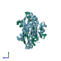 PDB entry 1rb7 coloured by chain, side view.