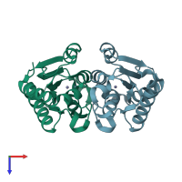 PDB entry 1rb7 coloured by chain, top view.