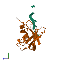 PDB entry 1rbj coloured by chain, side view.